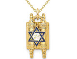 14K Gold Polished Torah Charm Pendant Necklace with Chain